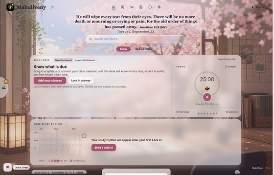 The Makullveny dashboard in the Cherry Blossom theme