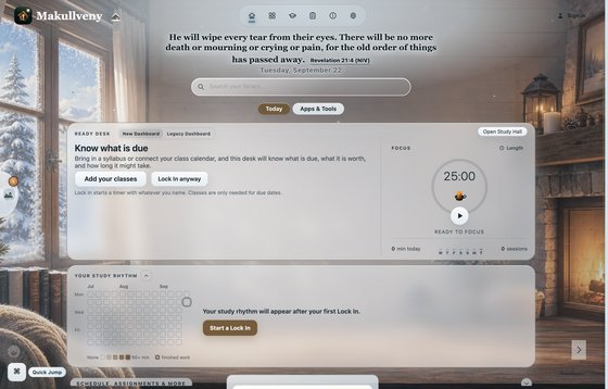 The Makullveny dashboard in the Snow Cabin theme