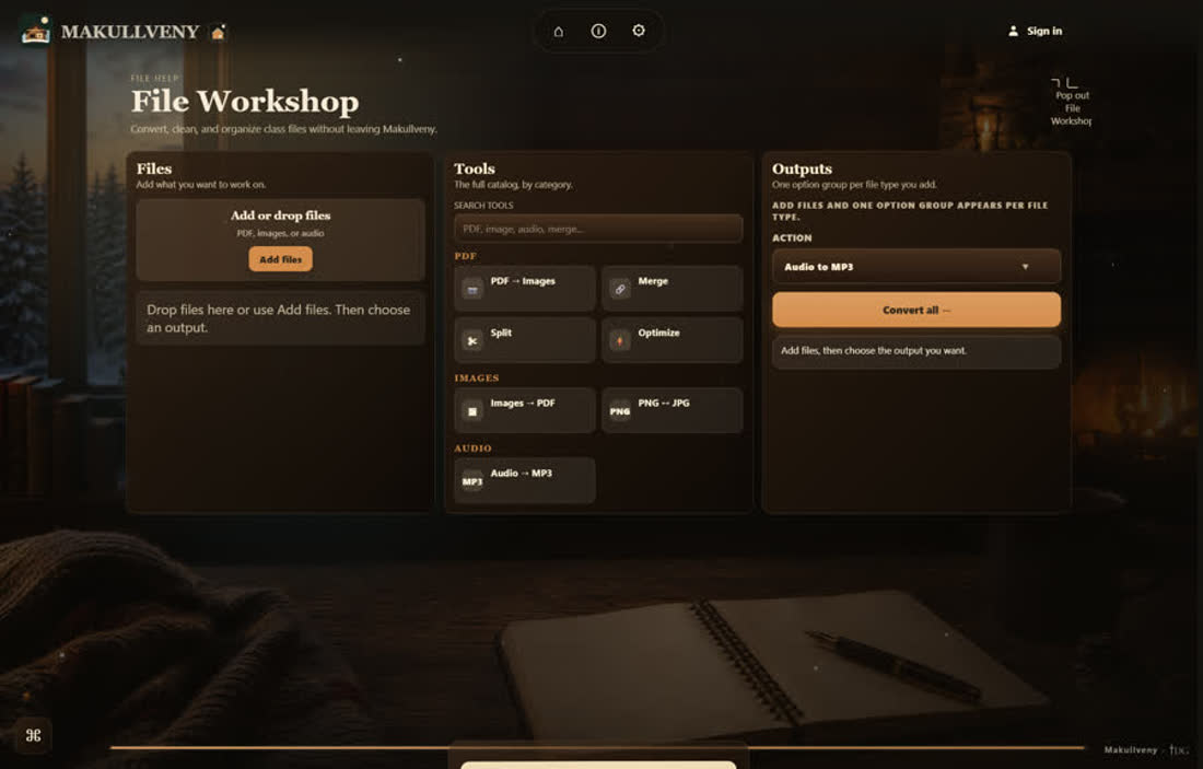 File Workshop in the Cozy Cabin theme