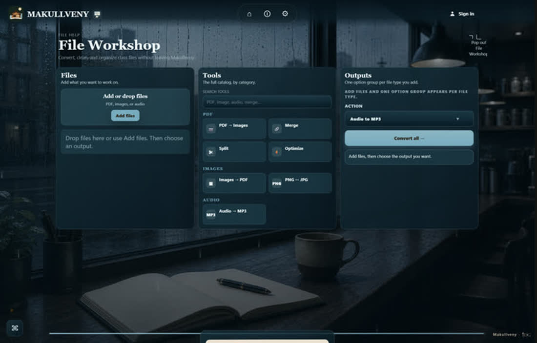 File Workshop in the Rainy Cafe theme