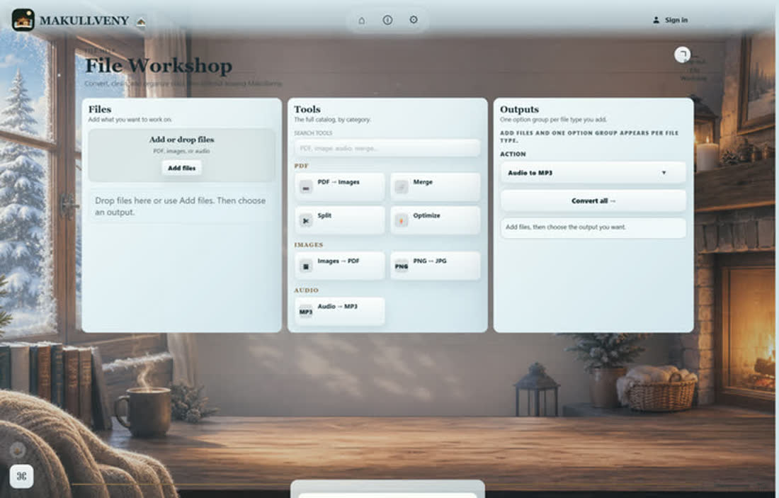 File Workshop in the Snow Cabin theme