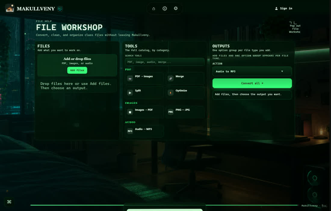 File Workshop in the Neon Terminal theme